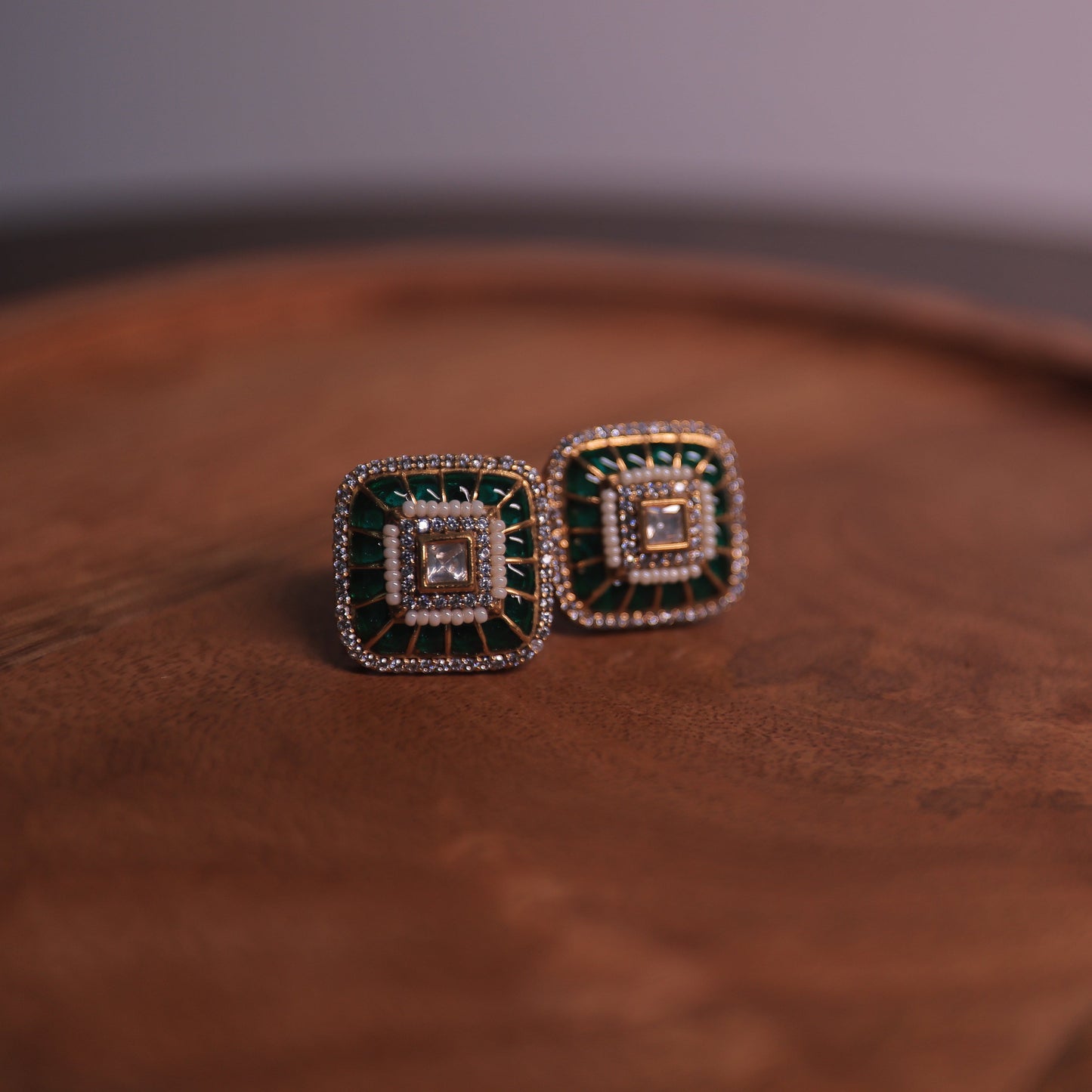 Anvi Emerald Kundan Studs