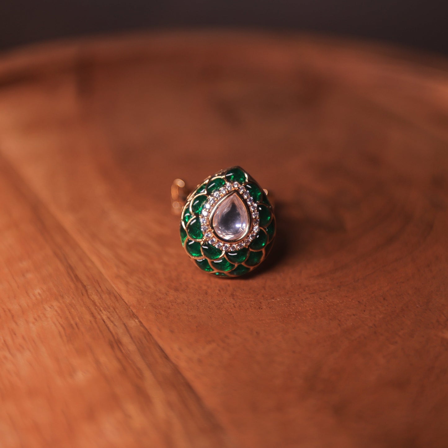 Azai Adjustable Emerald Polki Ring