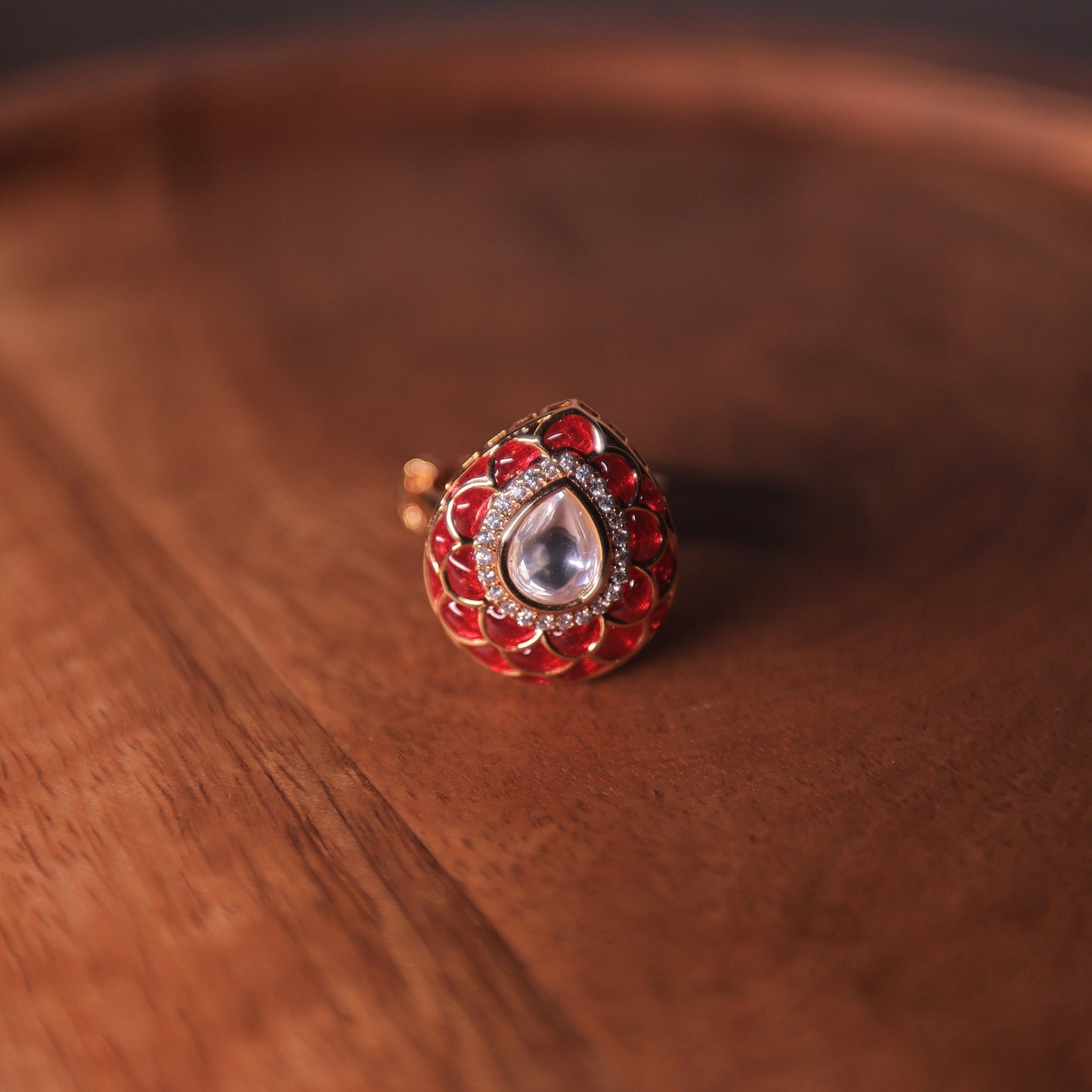 Azai Adjustable Ruby Rose Polki Ring
