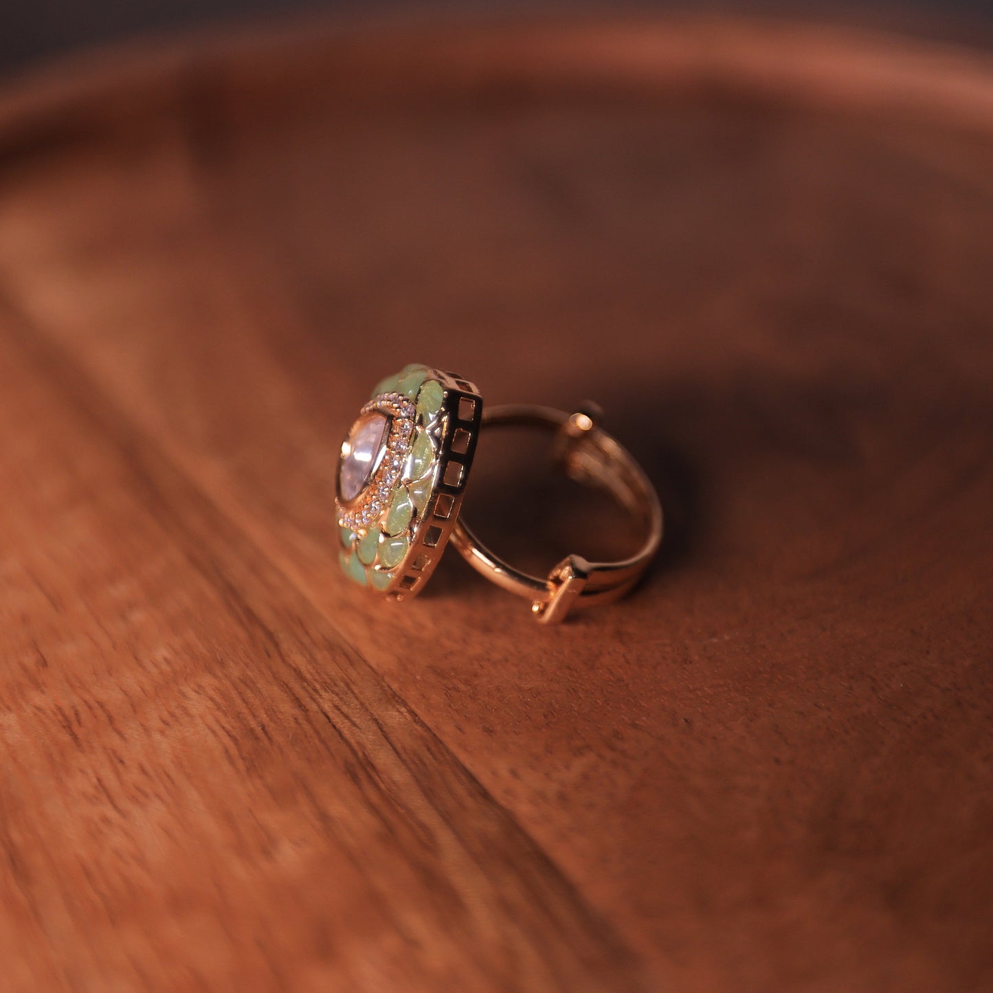 Azai Adjustable Sage Polki Ring