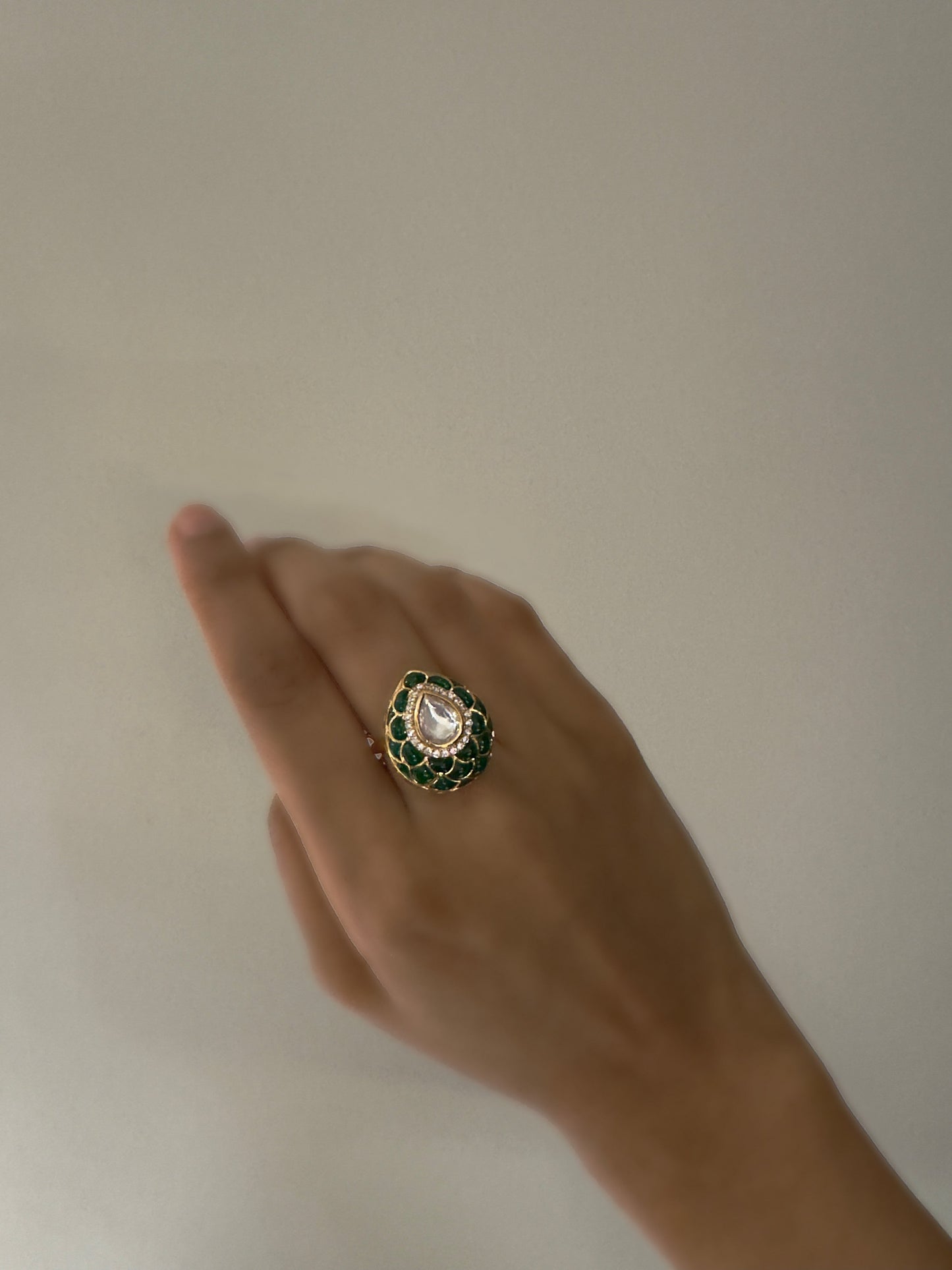 Azai Adjustable Emerald Polki Ring
