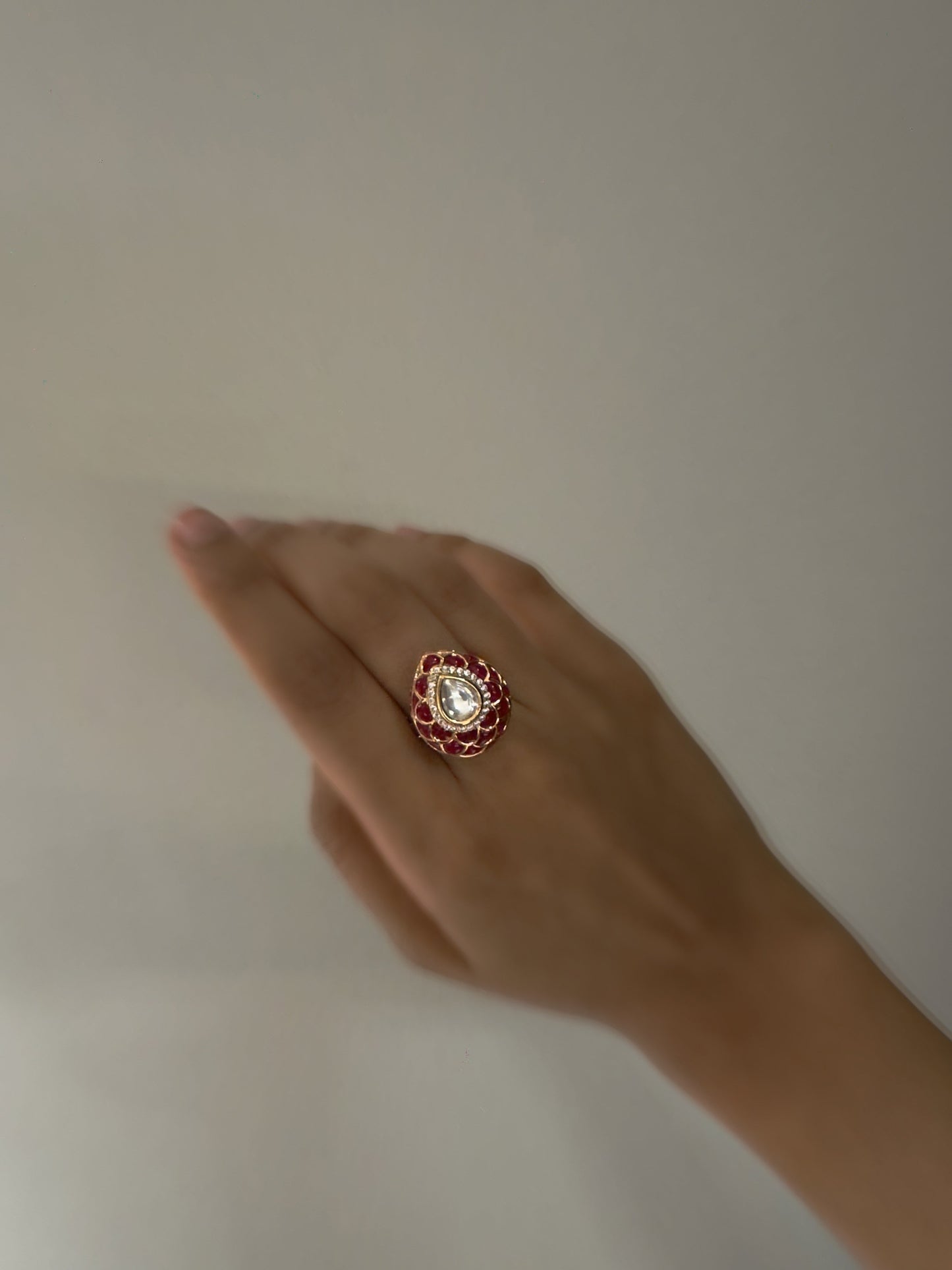 Azai Adjustable Ruby Rose Polki Ring