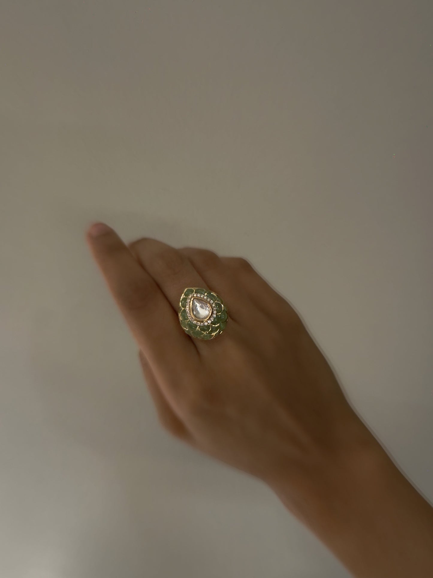 Azai Adjustable Sage Polki Ring