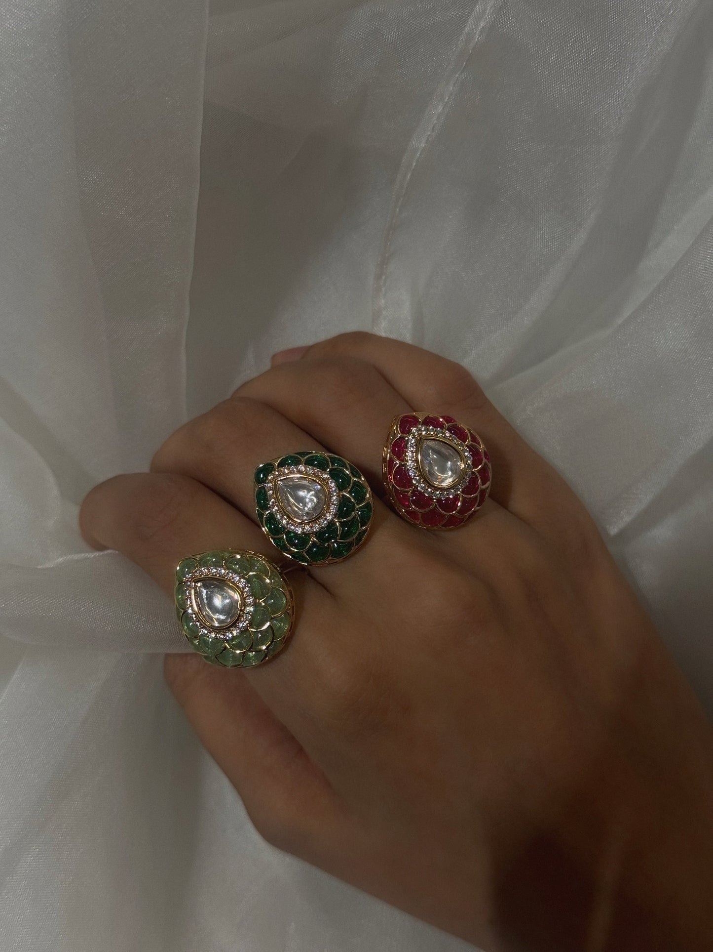 Azai Adjustable Emerald Polki Ring