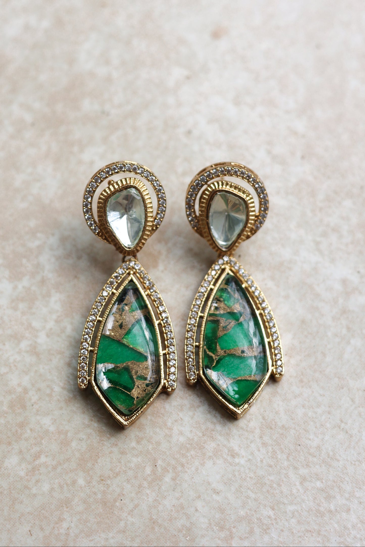 Dhiyara Emerald Inlay Polki Earrings
