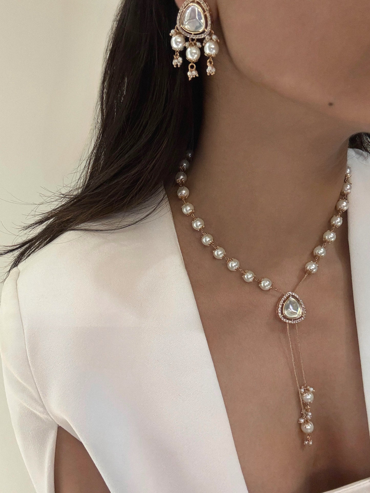 Inara Pearls and Polki Pendant Set