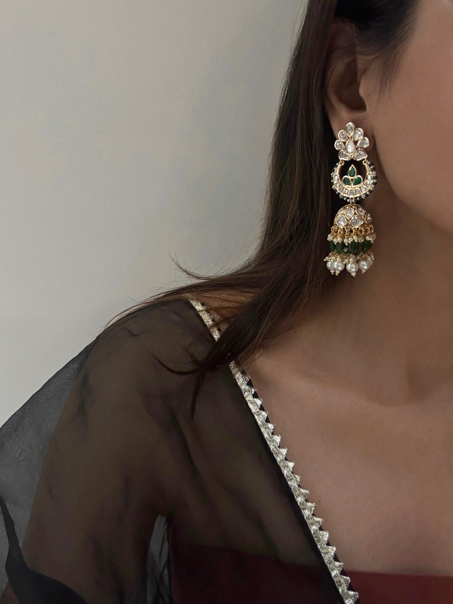 Iraisa Emerald Kundan Jhumkas