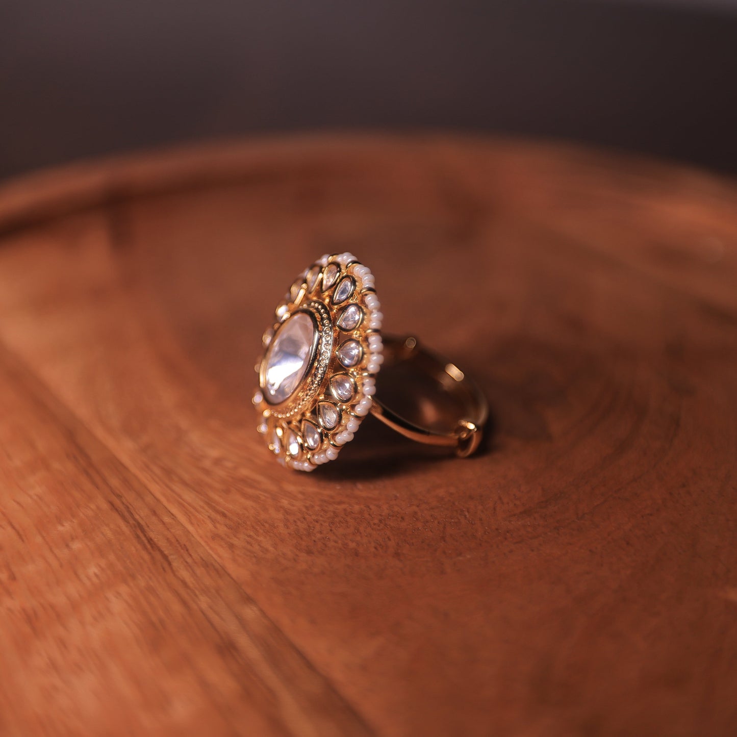 Rajwada Adjustable Pearls and Polki Ring