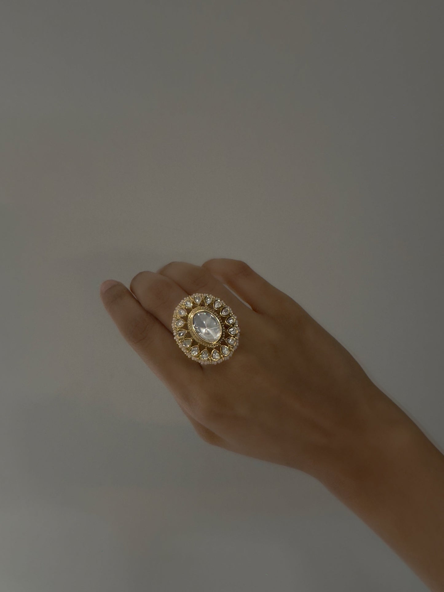 Rajwada Adjustable Pearls and Polki Ring