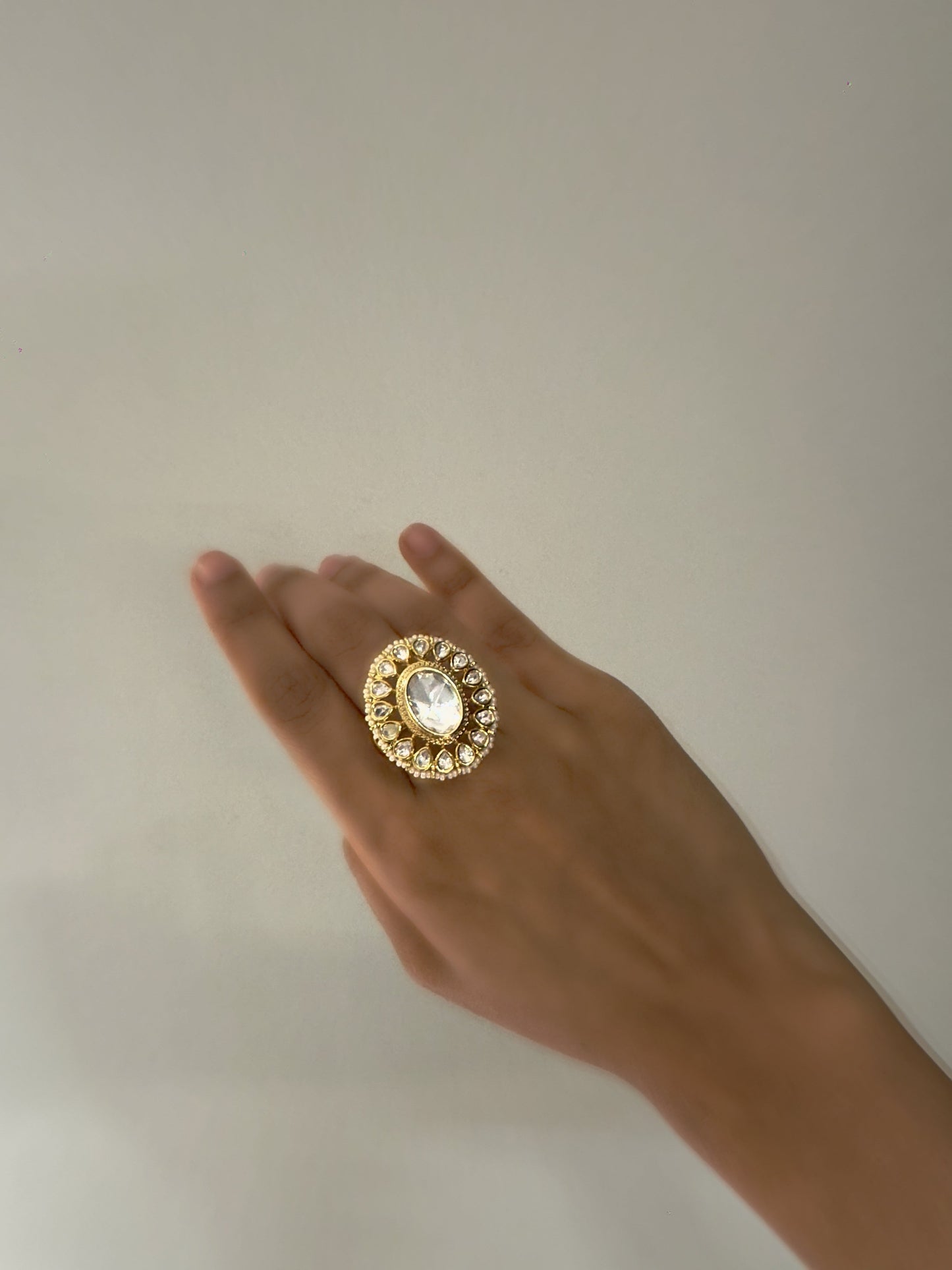 Rajwada Adjustable Pearls and Polki Ring