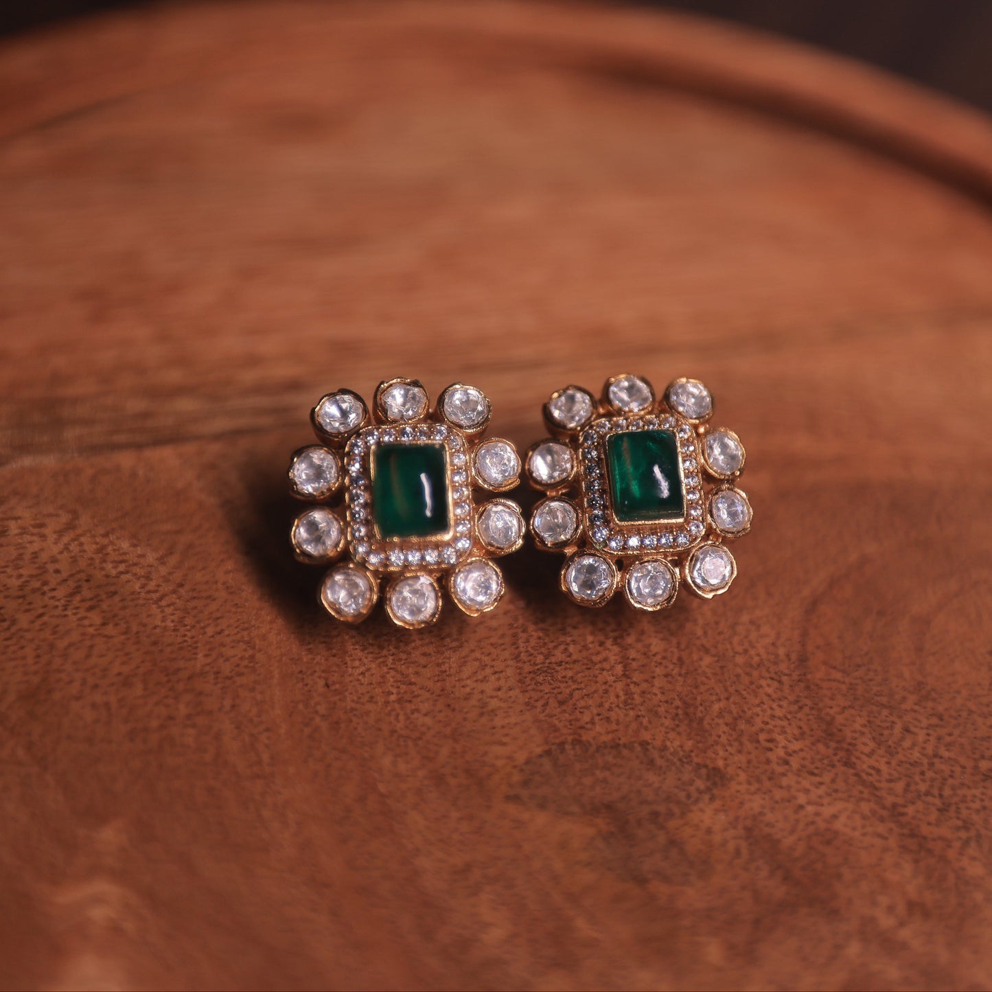 Zaina Emerald Polki Studs