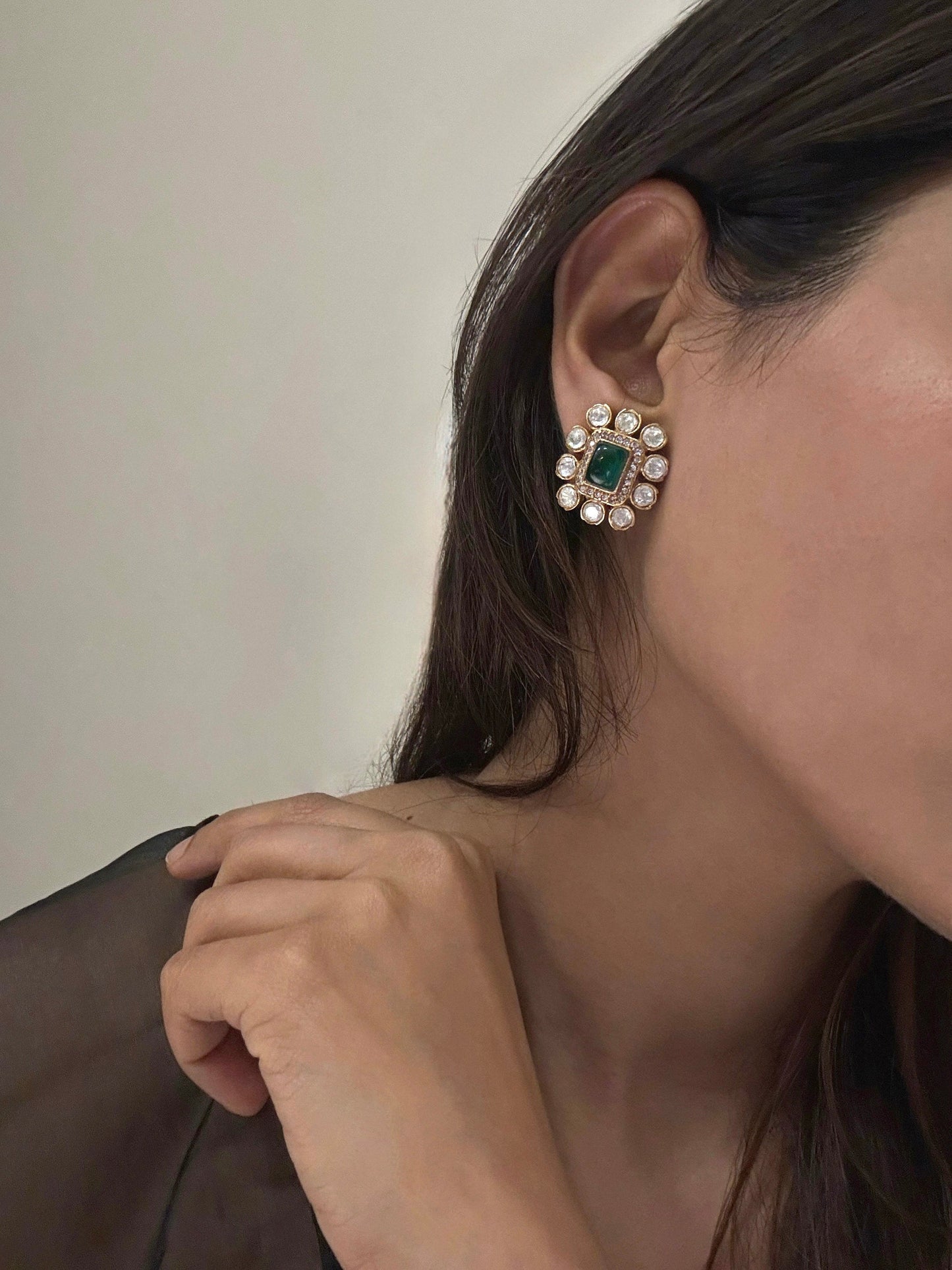 Zaina Emerald Polki Studs