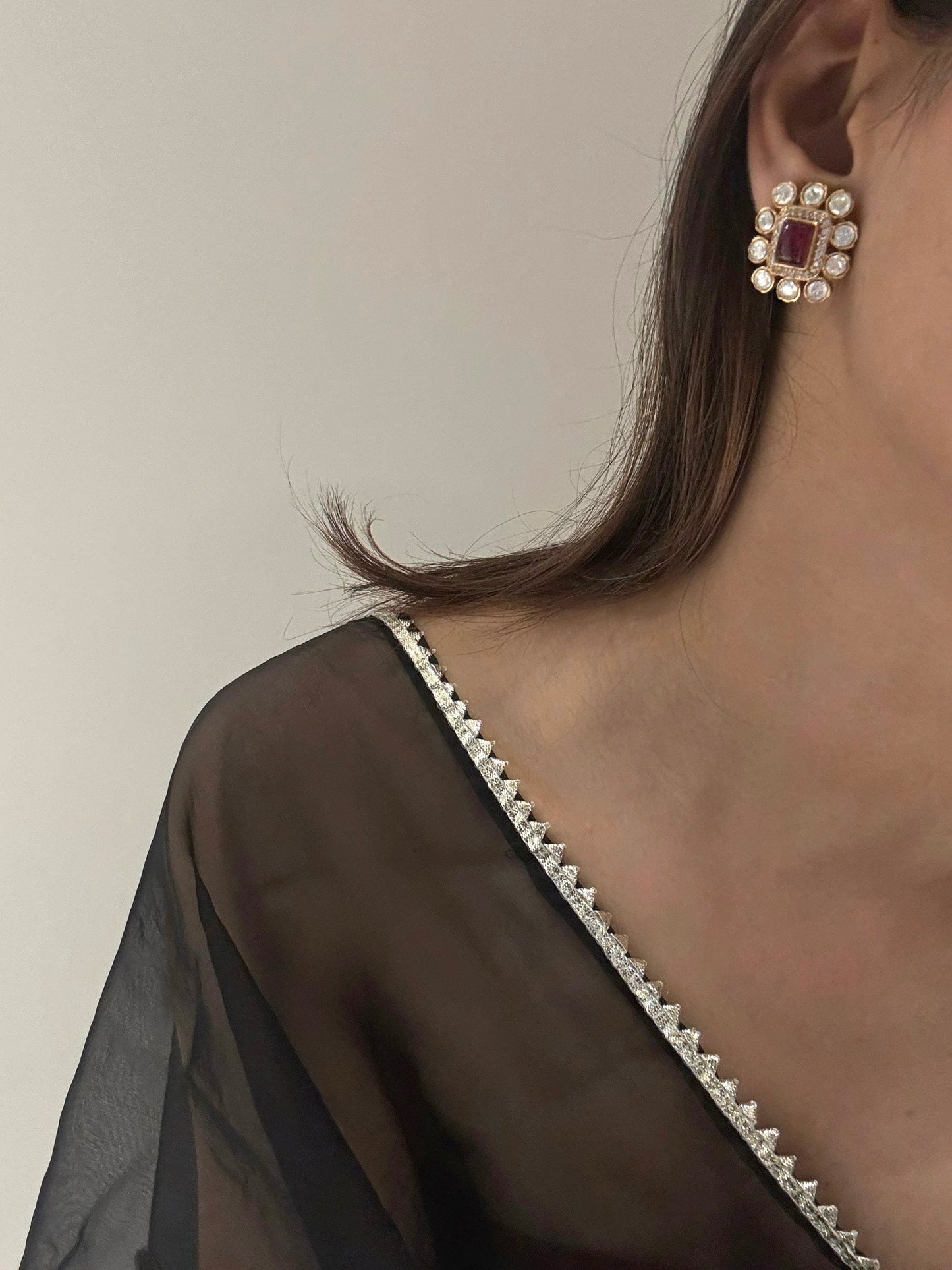 Zaina Ruby Polki Studs