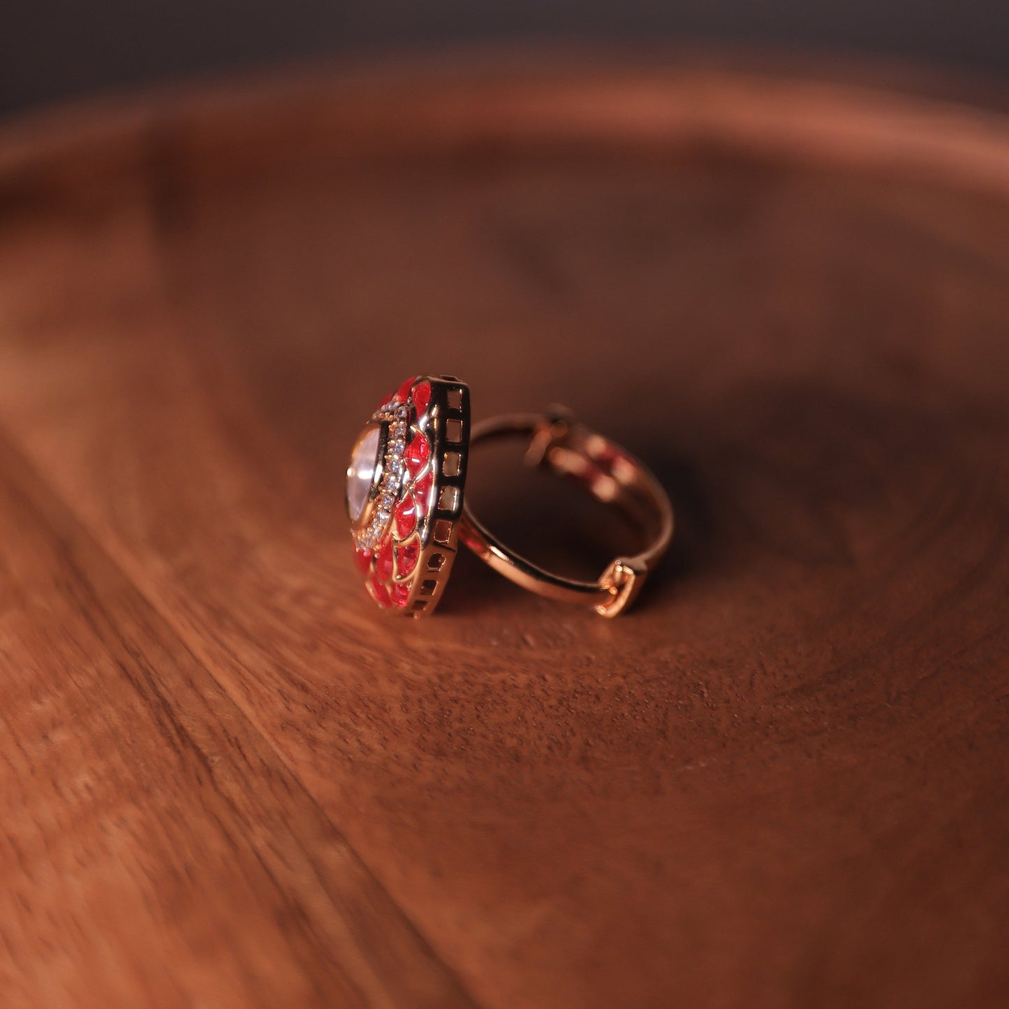 Azai Adjustable Ruby Rose Polki Ring