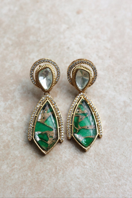 Dhiyara Emerald Inlay Polki Earrings