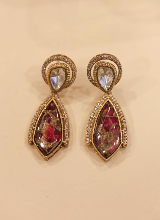 Dhiyara Ruby Inlay Polki Earrings